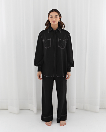 Eli Relaxed Topstiching Shirt - Black