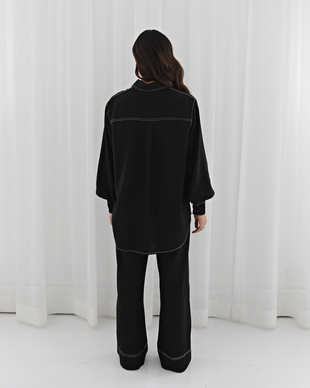 Eli Topstiching Wide Leg Pant - Black