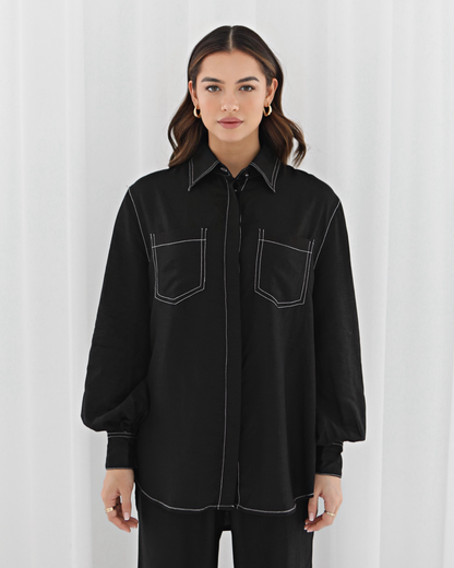 Eli Relaxed Topstiching Shirt - Black