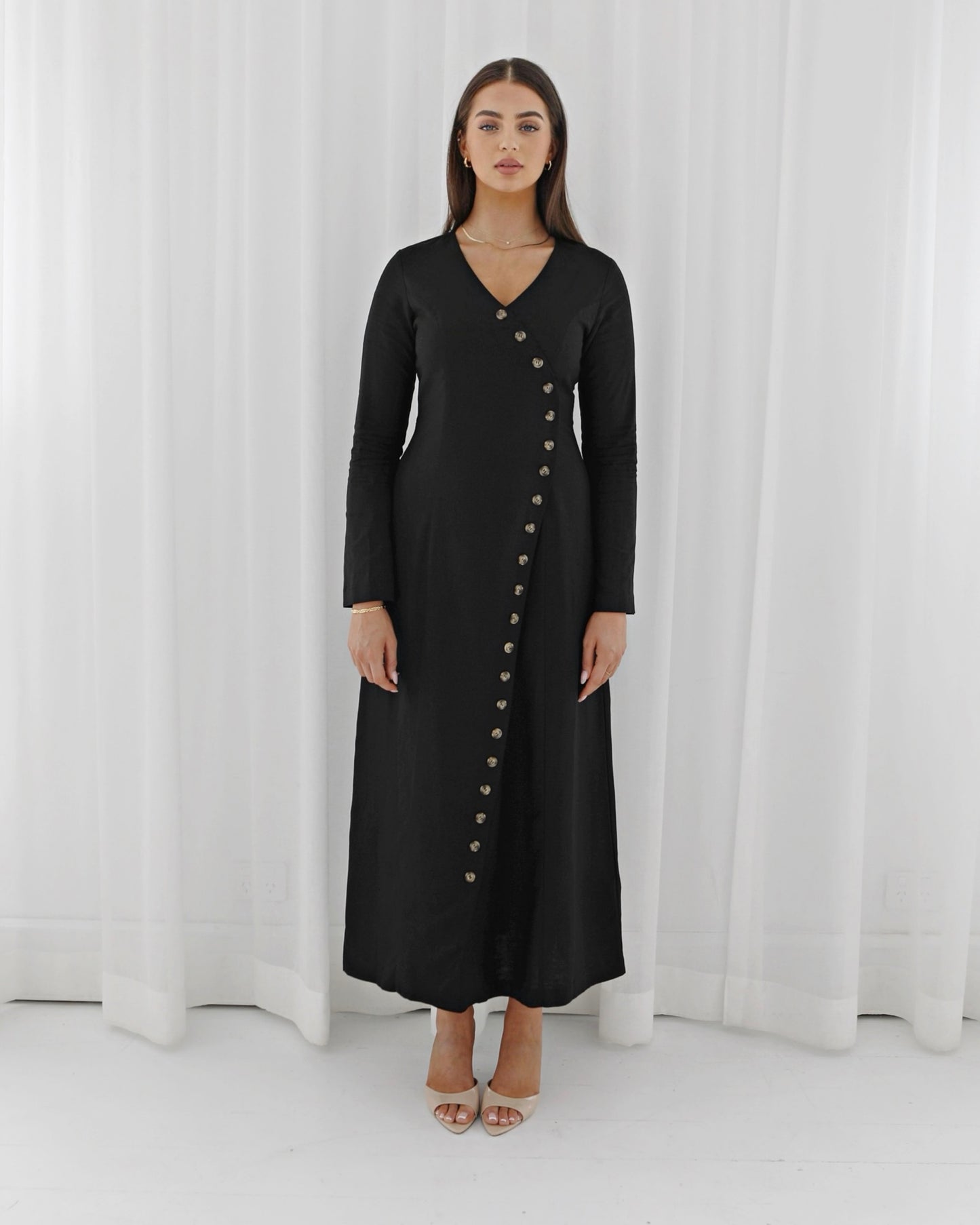 Eden Button Up Maxi Dress - Black